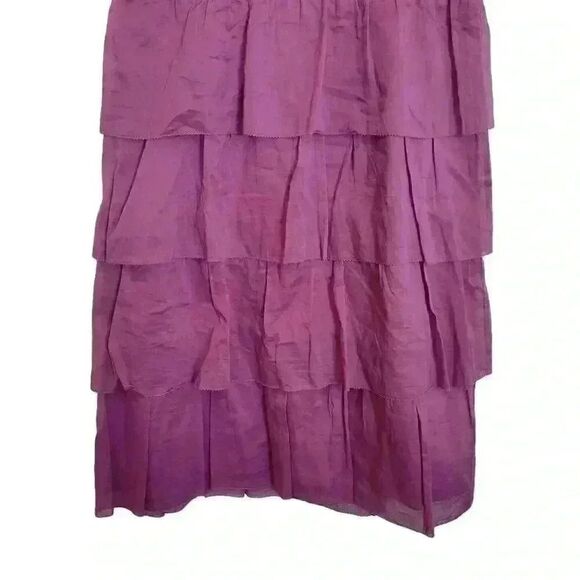 Talbots Women's Magenta Cotton Sleeveless V-Neck Ruffle Layered Skirt Dress - Picture 5 of 10